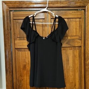 Elegant Black Ruffle Off Shoulder Strap Top